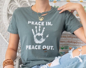 Peace In, Peace Out - Pine Cotton Unisex Tee
