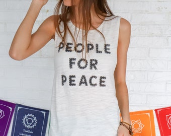 People for Peace - Ivory Muscle Graphic Tee Shirt