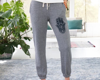 Pantaloni grigi scuri con Hamsa