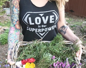 Love Is Our Super Power ~ Black Racer Back Tank