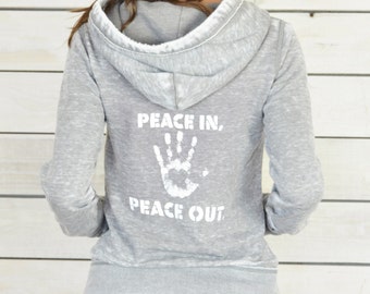 Peace In, Peace Out.  Super-Soft Fleece Zip Hoodie