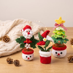 Handmade Knit Christmas Decor, Crochet Potted Plant Amigurumi Table Centerpiece, Holiday Window Display, Unique Xmas Gift