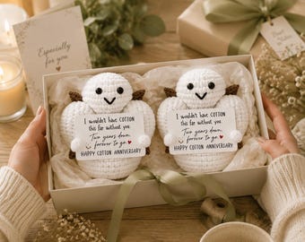 2nd Anniversary Gift for Wife Husband, Cotton Anniversary Keepsake, Personalized Second Anniversary Gift for Couple, Crochet Cotton Decor