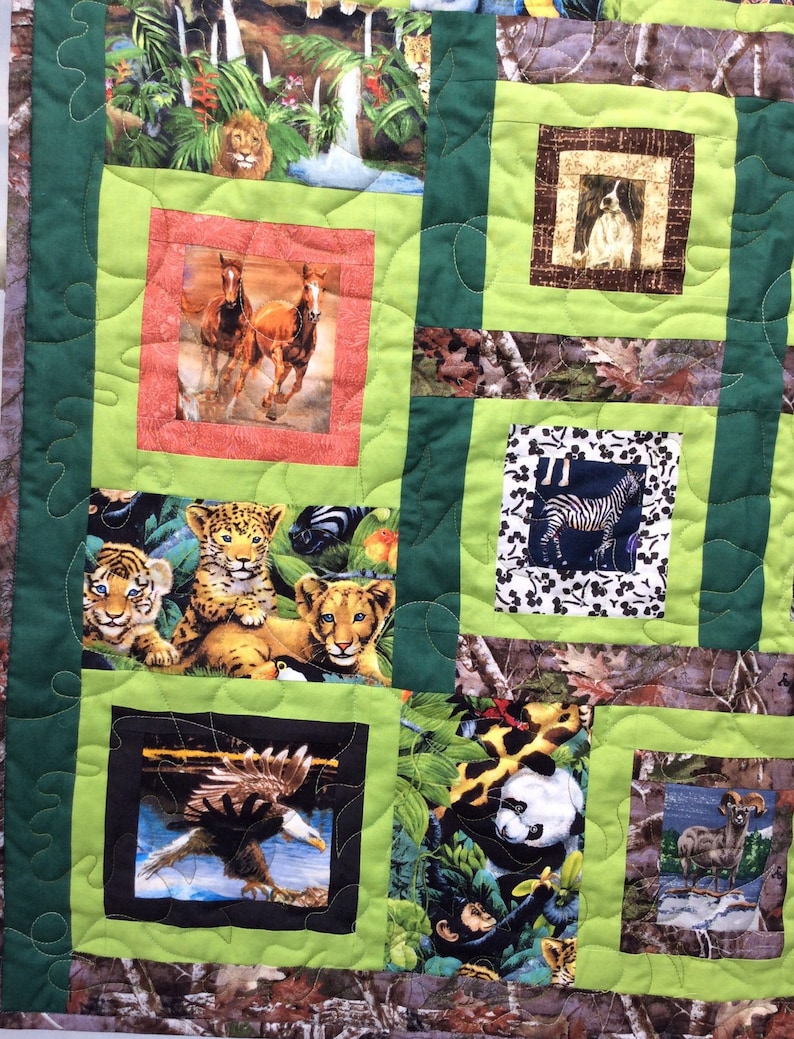 Wild Animal Wolf Lions Tiger Giraffe Elephant Eagle Ram with Camouflage and greens toddler baby Crib Comforter Quilt