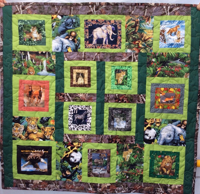 Wild Animal Wolf Lions Tiger Giraffe Elephant Eagle Ram with Camouflage and greens toddler baby Crib Comforter Quilt