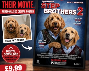 Personalised Pet Movie Poster, Custom Dog Portrait From Photo (Digital Download)