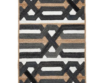 Tapete geométrico de abacá tecido à mão, fibra natural, design moderno boho (6x9, 8x10)