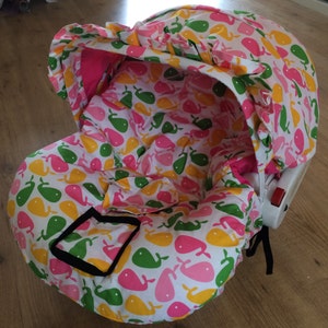 Hula Moon Infant Car Seat Cover in Pink Whales, Car Seat Cover