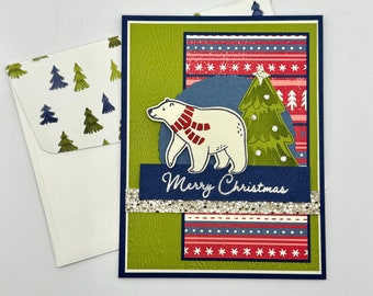 Polar Bear Merry Christmas Handmade Greeting Card