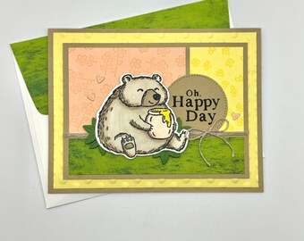 Oh Happy Day Honey Bear Handmade Greeting Card