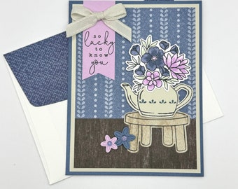 Teapot Bouquet Handmade Greeting Card