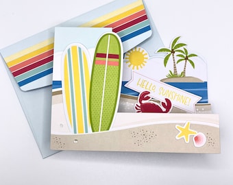 Hello Sunshine Surfboard Handmade Greeting Card