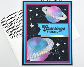 Greetings Friend Outer Space Handmade Greeting Card