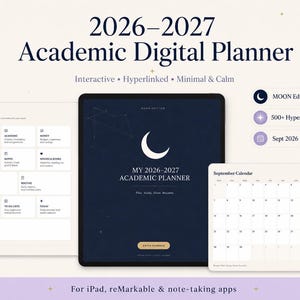 MOON Digital Academic Planner 2026-2027, Hyperlinked GoodNotes Planner, iPad Undated Student Planner, Remarkable 2 Study & Habit Tracker PDF