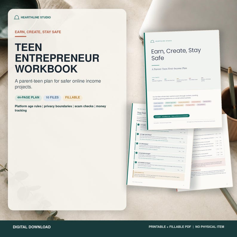 Earn, Create, Stay Safe teen entrepreneur workbook preview