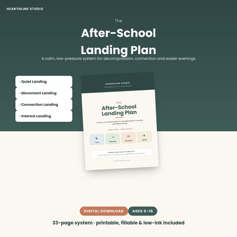 The After-School Landing Plan printable and fillable digital toolkit preview