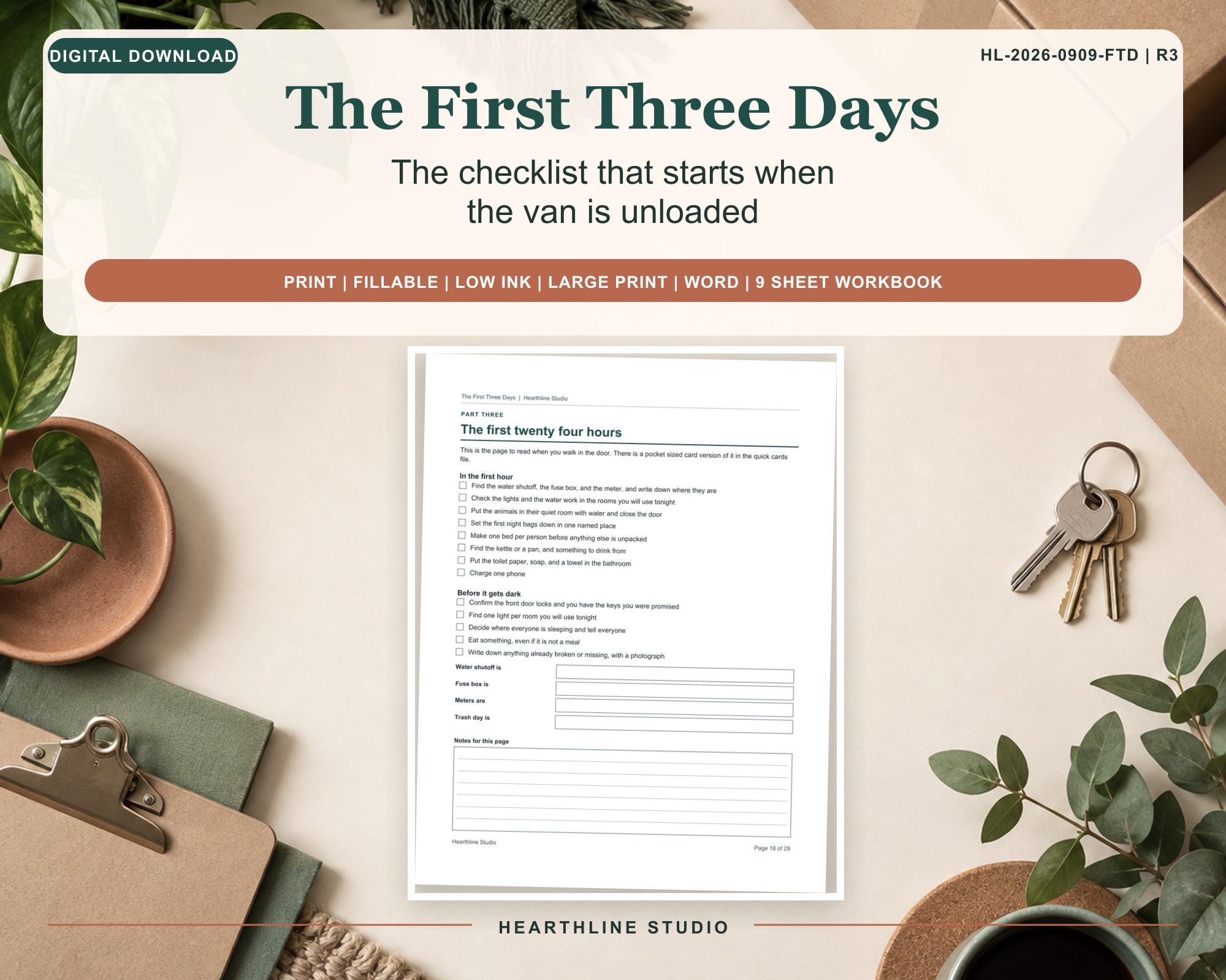 Family Moving Planner and First 3 Days Checklist digital download preview