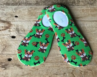 Corgi Christmas No-Show Socks | Corgis | Christmas | Socks | Stocking Stuffer | Gift | Green, Black, Red | Scarf || Dog Bones