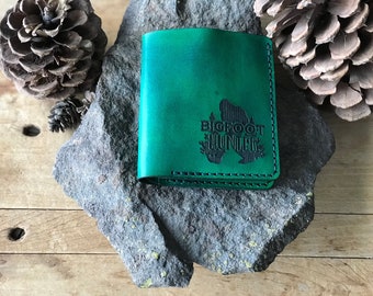 Bigfoot Hunter Leather Wallet / Bigfoot / Sasquatch / Green / Leather / Men's Wallet / Gift for Him / Father's Day / Anniversary / Birthday