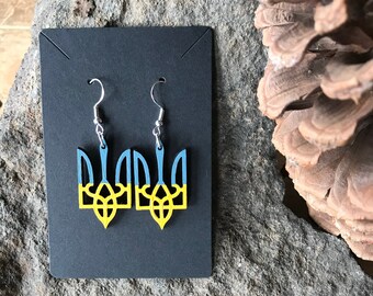 Support Ukraine Dangle Earrings | Support Ukraine | Blue and Yellow | Trident | Coat of Arms of Ukraine | Gift for Her | Ukraine | UNICEF