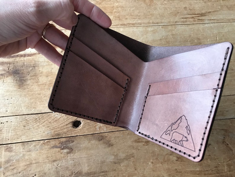 Cartera plegable de cuero de oso pardo / Oso pardo / Cartera de cuero / Cuero / Día del Padre / Aniversario / Cumpleaños / Relleno de medias / Marrón imagen 7