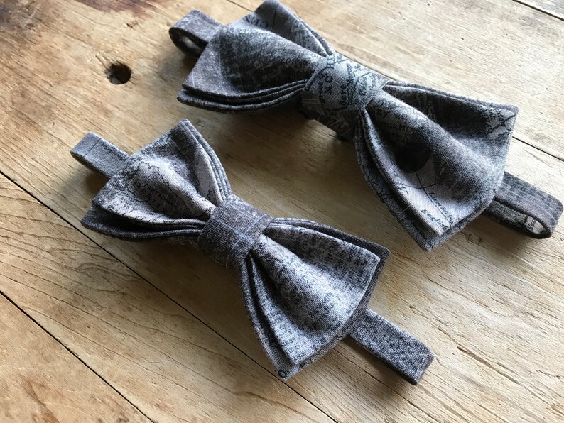 Gents and Dapper Lad Bow Tie Set Handmade Black and Grey Wedding World Traveler Gift Adjustable Simply Me \u2022 Gentlemen