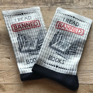 I Read Banned Books Crew Socks | Crew Socks | Banned Books | Gift for Him | Crew Socks | Birthday | Father's Day | Stocking Stuffer | Gift