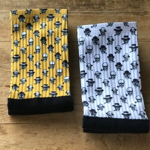 Skull Socks | Mustard Yellow & White | Crew Socks | Set of Two | Birthday | Stocking Stuffer | Anniversary | Father&#39;s Day | Gift for Him