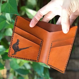 Pheasant Bifold Wallet Real Leather Leather Wallet Pheasant Gift for Him Anniversary Birthday Father's Day Stocking Stuffer image 9