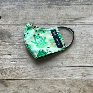 SIMPLY ME • KIDS | Child/Kid Face Mask | Frogs | Green and Black | Handmade | Reversible | Reusable | Machine Washable