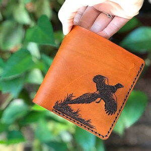 Pheasant Bifold Wallet Real Leather Leather Wallet Pheasant Gift for Him Anniversary Birthday Father's Day Stocking Stuffer image 8