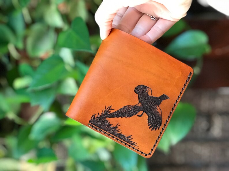 Pheasant Bifold Wallet Real Leather Leather Wallet Pheasant Gift for Him Anniversary Birthday Father's Day Stocking Stuffer image 8