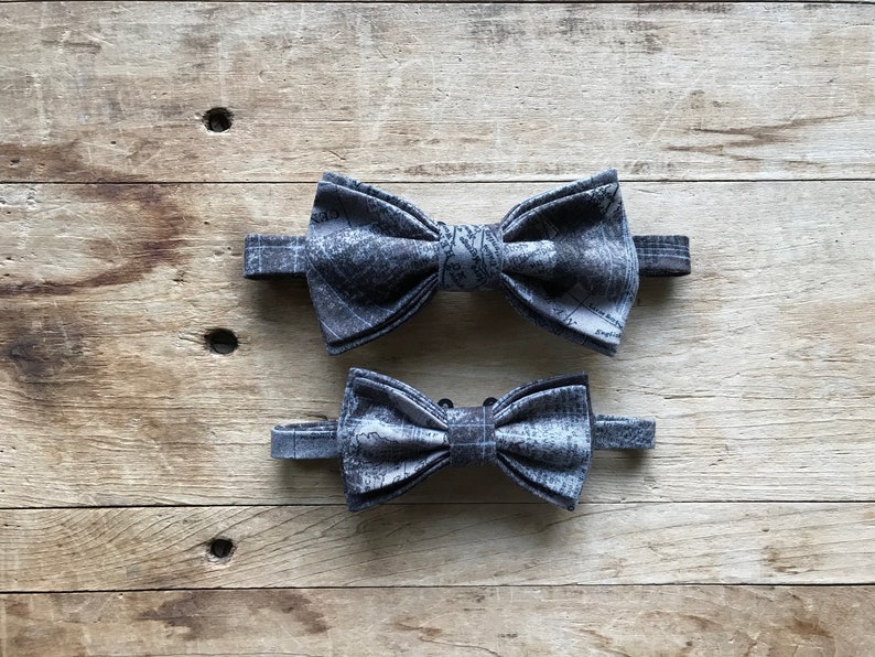 Gents and Dapper Lad Bow Tie Set Handmade Black and Grey Wedding World Traveler Gift Adjustable Simply Me \u2022 Gentlemen