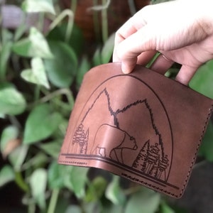 Cartera plegable de cuero de oso pardo / Oso pardo / Cartera de cuero / Cuero / Día del Padre / Aniversario / Cumpleaños / Relleno de medias / Marrón imagen 9