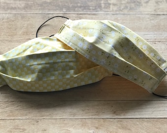 Face Mask | Machine Washable | Reversible | Reusable | Daisy & Gingham Print | Yellow, Blue, White | Handmade | Face Protection | Set of Two