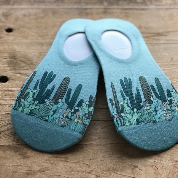 Wild Cactus Forest No-Show Socks | No-Show Socks | Cacti | Teal/Green/Pink/Yellow | Gift for Her | Birthday | Stocking Stuffer | Anniversary