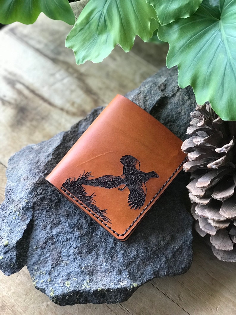 Pheasant Bifold Wallet Real Leather Leather Wallet Pheasant Gift for Him Anniversary Birthday Father's Day Stocking Stuffer image 2