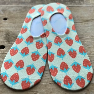 70&#39;s Strawberries No-Show Socks | No-Show Socks | Strawberries | Yellow/Red | Gift for Her | Mother&#39;s Day | Stocking Stuffer | Gardener