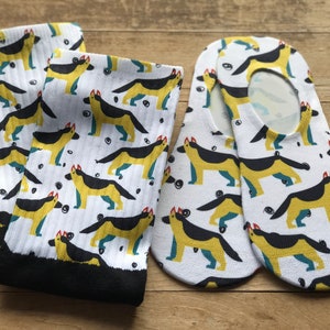 German Shepherd His & Hers Socks | Geometric | His and Hers | Couples Gift | Wedding Gift | Stocking Stuffer | Socks | Gift Set | Red/Yellow