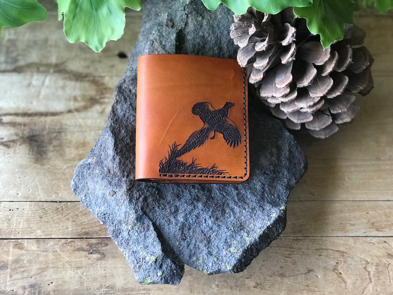 Pheasant Bifold Wallet Real Leather Leather Wallet Pheasant Gift for Him Anniversary Birthday Father's Day Stocking Stuffer image 1