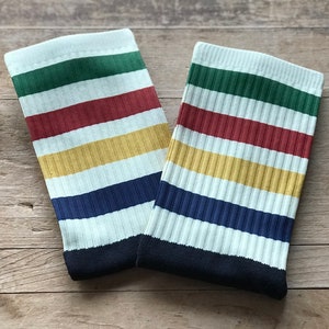 Hudson&#39;s Bay Stripes Crew Socks | Crew Socks | Stripes | Green/Red/Yellow/Blue | Birthday | Gift for Him | Father&#39;s Day | Stocking Stuffer