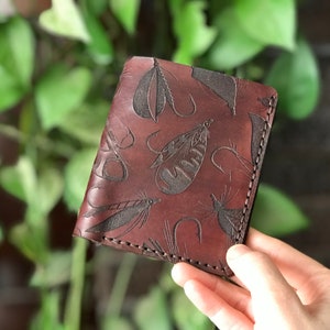 Anzuelos de pesca con mosca Cartera plegable de cuero / Cuero / Pesca con mosca / Cartera de pesca / Cartera de cuero / Regalo para él / Día del padre / Cumpleaños