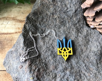 Support Ukraine Necklace | Support Ukraine | Blue and Yellow | Trident | Coat of Arms of Ukraine | Gift for Her | Ukraine | UNICEF