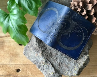 Peacock Blue Leather Bifold Wallet / Peacock Blue / Leather Wallet / Gift for Her / Gift for Him / Birthday / Anniversary / Stocking Stuffer
