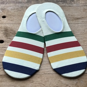 Hudson&#39;s Bay Stripes No-Show Socks | No-Show Socks | Stripes | Ivory/Green/Red/Yellow/Blue | Birthday | Gift for Her | Stocking Stuffer