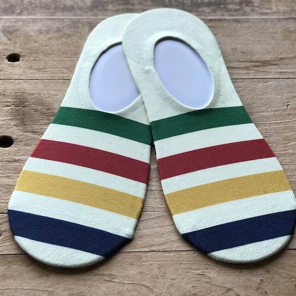 Hudson's Bay Stripes No-Show Socks | No-Show Socks | Stripes | Ivory/Green/Red/Yellow/Blue | Birthday | Gift for Her | Stocking Stuffer