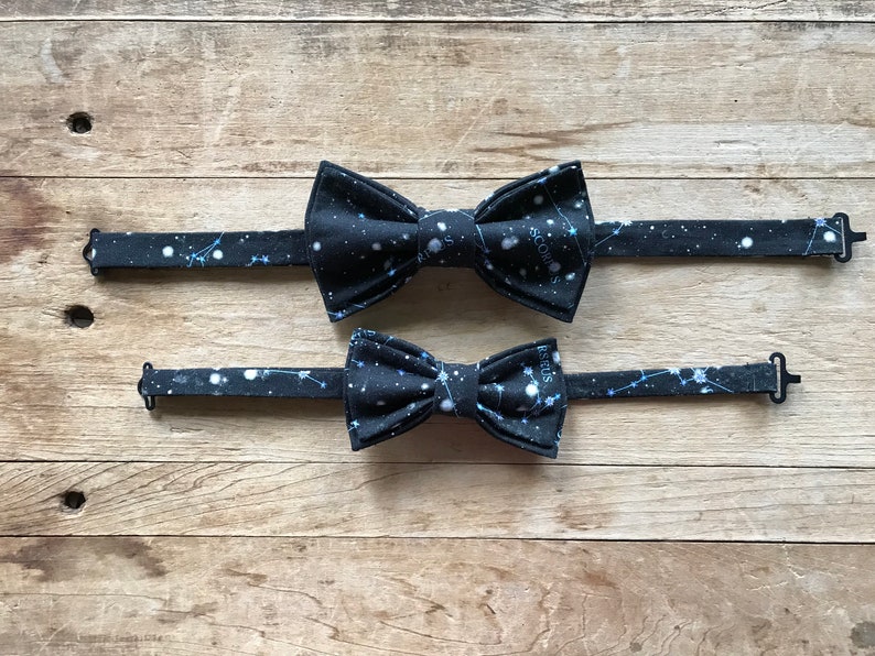 Stars and Constellations Father and Son Bow Tie Set Simply Me \u2022 Gentlemen Wedding Handmade Black