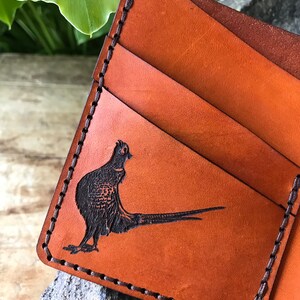 Pheasant Bifold Wallet Real Leather Leather Wallet Pheasant Gift for Him Anniversary Birthday Father's Day Stocking Stuffer image 6