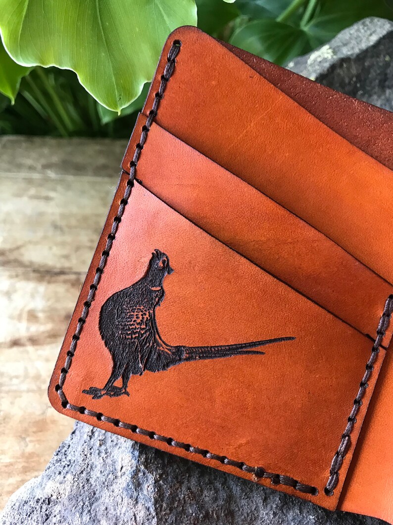 Pheasant Bifold Wallet Real Leather Leather Wallet Pheasant Gift for Him Anniversary Birthday Father's Day Stocking Stuffer image 6