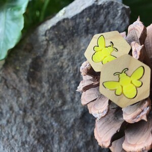 Inlayed Bee Stud Earrings | Bees | Honeycomb | Stud Earrings | Gift for Her | Mother&#39;s Day | Birthday | Easter | Stocking Stuffer | Wood
